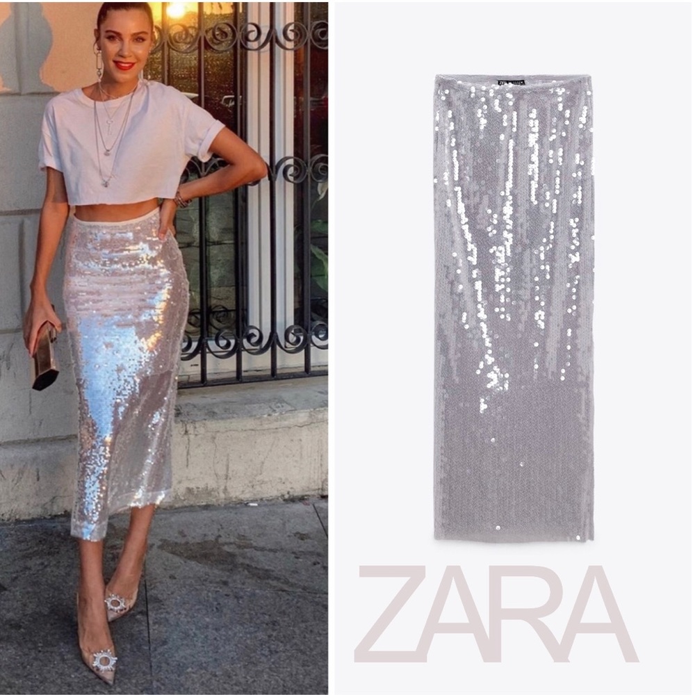 Zara SEQUIN MIDI SKIRT Bloggeres Favorite